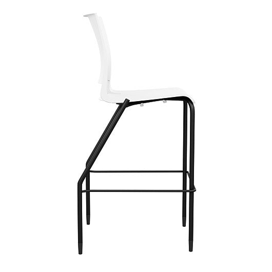 Side view of the SitOnIt Barstool in black frame with white poly shell. Kansas city office design.