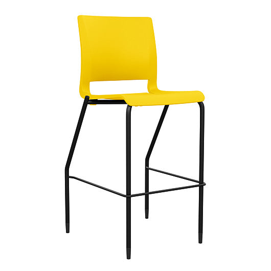 Front view of the SitOnIt Barstool in black frame with yellow poly shell. Kansas city office design.