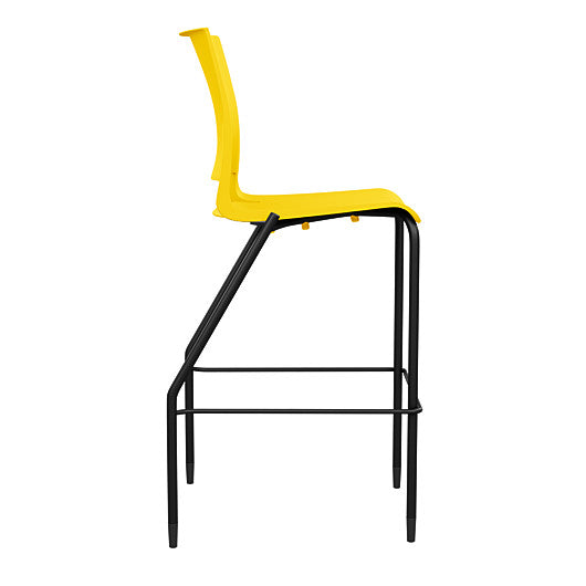 Side view of the SitOnIt Barstool in black frame with yellow poly shell. Kansas city office design.