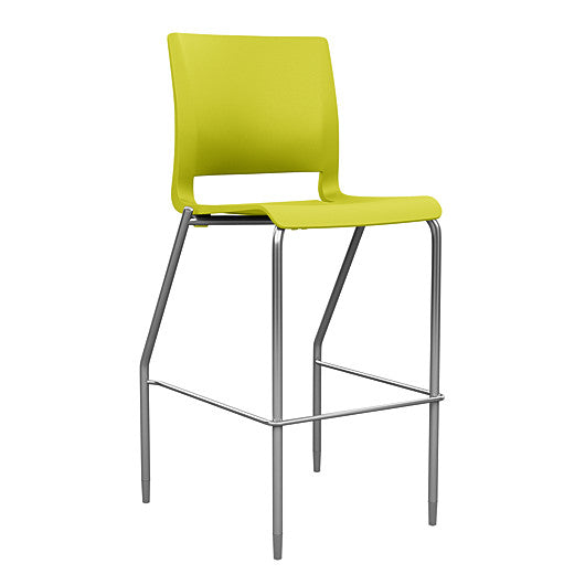 Front view of the SitOnIt BarStool in silver frame with green poly shell. Kansas city office design.