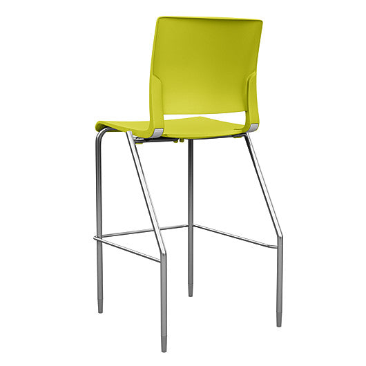 Back view of the SitOnIt BarStool in silver frame with green poly shell. Kansas city office design.