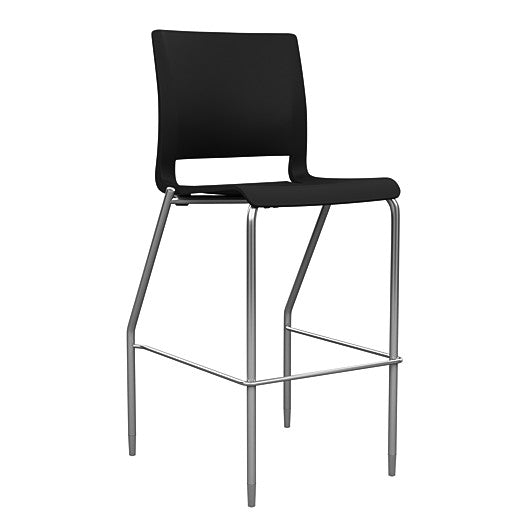 Front view of the SitOnIt BarStool in silver frame with black poly shell. Kansas city office design.