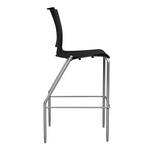 Side view of the SitOnIt BarStool in silver frame with black poly shell. Kansas city office design.