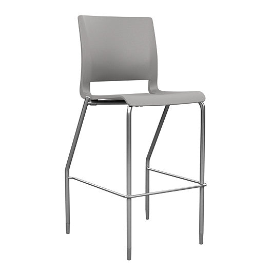 Front view of the SitOnIt BarStool in silver frame with gray poly shell. Kansas city office design.