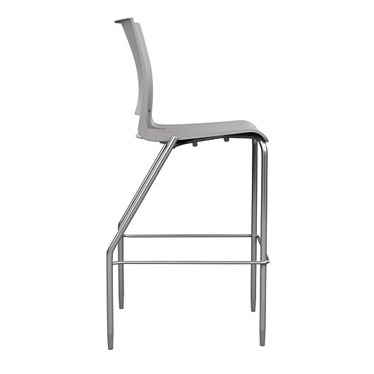 Side view of the SitOnIt BarStool in silver frame with gray poly shell. Kansas city office design.