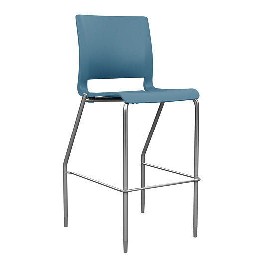 Front view of the SitOnIt BarStool in silver frame with lagoon poly shell. Kansas city office design.