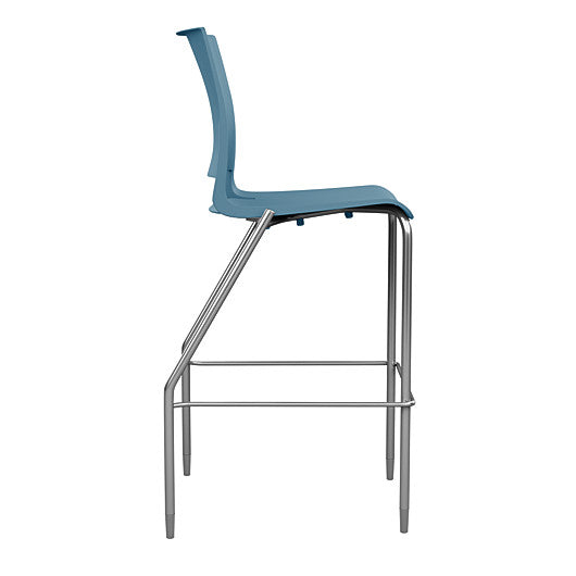 Side view of the SitOnIt BarStool in silver frame with lagoon poly shell. Kansas city office design.
