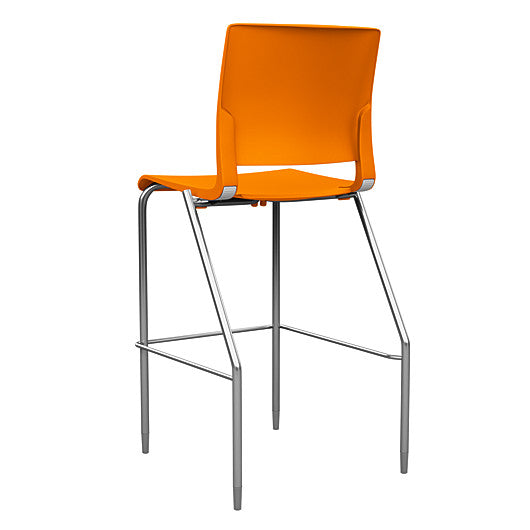 Back view of the SitOnIt BarStool in silver frame with orange poly shell. Kansas city office design.