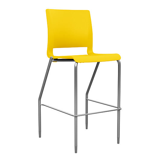 Front view of the SitOnIt BarStool in silver frame with yellow poly shell. Kansas city office design.