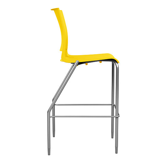 Side view of the SitOnIt BarStool in silver frame with yellow poly shell. Kansas city office design.