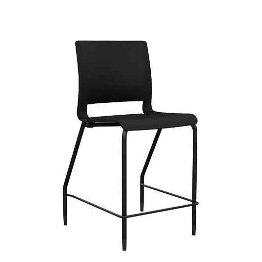 Front view of the SitOnIt Counter Stool in black frame with black poly shell. Kansas city office design.