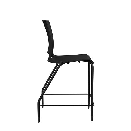 Side view of the SitOnIt Counter Stool in black frame with black poly shell. Kansas city office design.