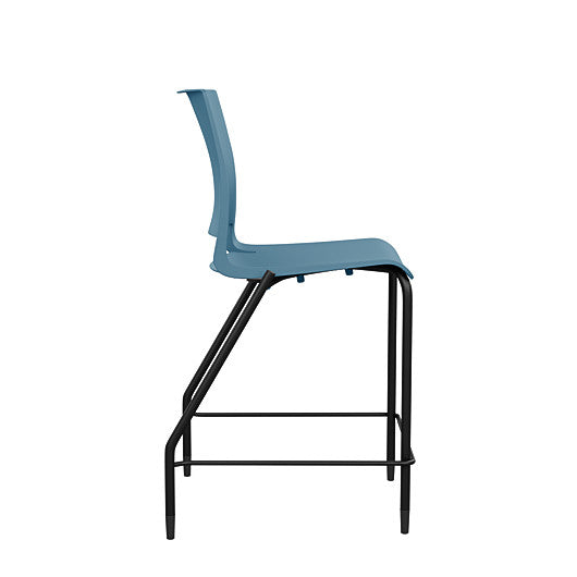 Side view of the SitOnIt Counter Stool in black frame with lagoon poly shell. Kansas city office design.