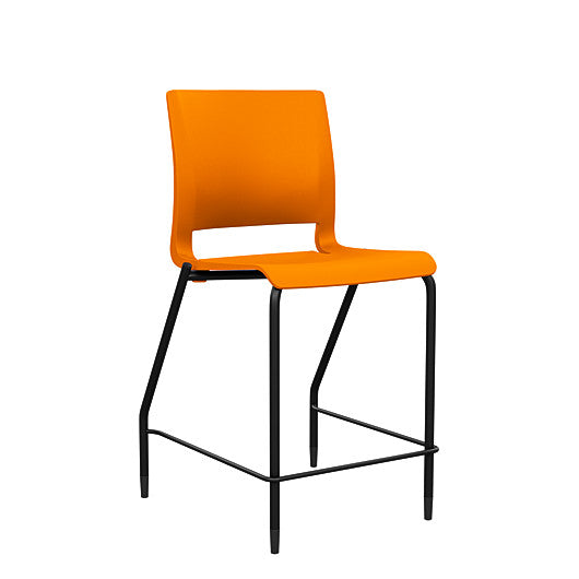 Front view of the SitOnIt Counter Stool in black frame with orange poly shell. Kansas city office design.