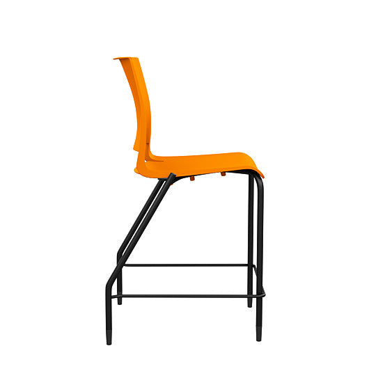 Side view of the SitOnIt Counter Stool in black frame with orange poly shell. Kansas city office design.
