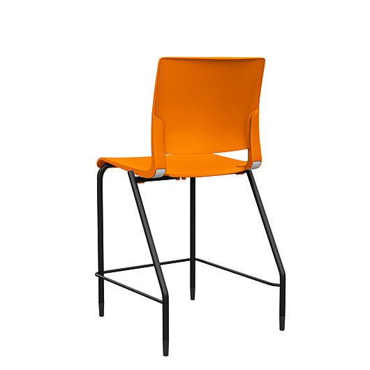Back view of the SitOnIt Counter Stool in black frame with orange poly shell. Kansas city office design.