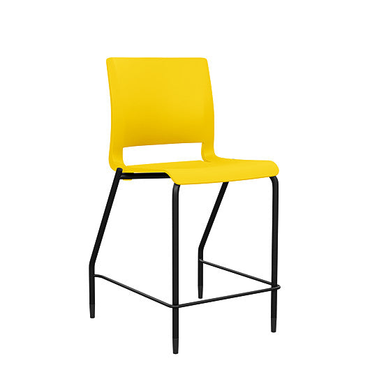 Front view of the SitOnIt Counter Stool in black frame with yellow poly shell. Kansas city office design.