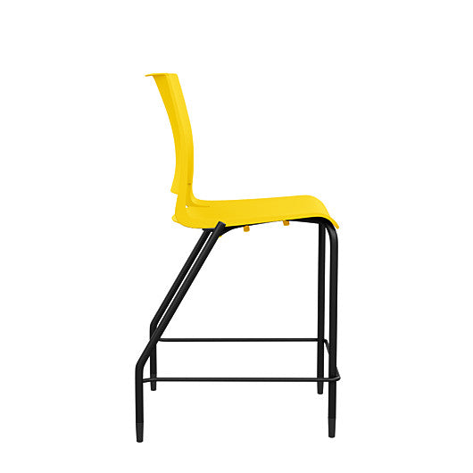 Side view of the SitOnIt Counter Stool in black frame with yellow poly shell. Kansas city office design.