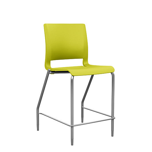 Front view of the SitOnIt Counter Stool in silver frame with green poly shell. Kansas city office design.