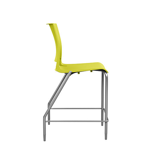 Side view of the SitOnIt Counter Stool in silver frame with green poly shell. Kansas city office design.