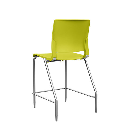Back view of the SitOnIt Counter Stool in silver frame with green poly shell. Kansas city office design.