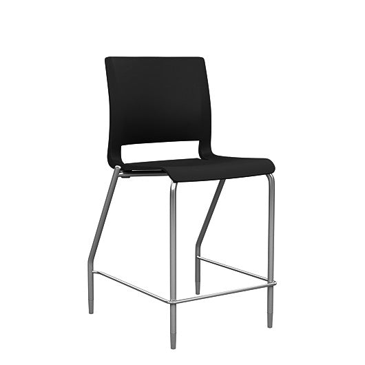 Front view of the SitOnIt Counter Stool in silver frame with black poly shell. Kansas city office design.