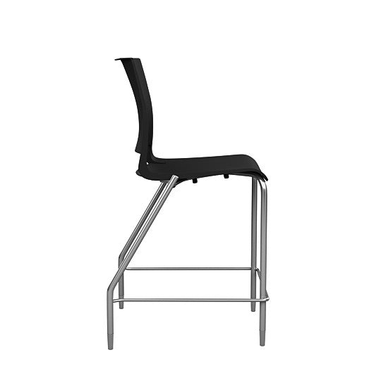 Side view of the SitOnIt Counter Stool in silver frame with black poly shell. Kansas city office design.