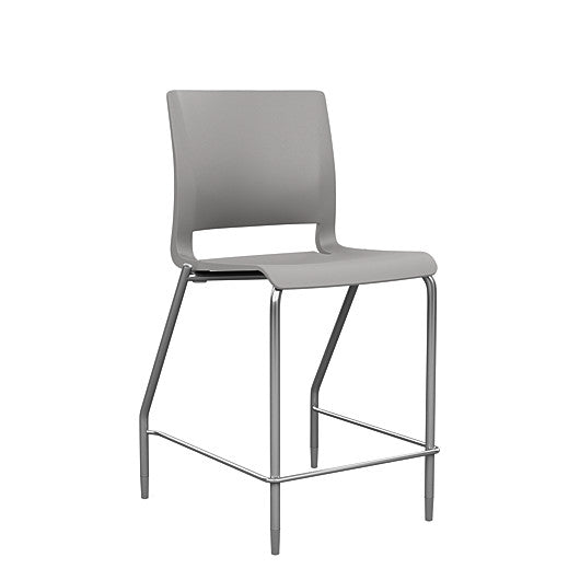 Front view of the SitOnIt Counter Stool in silver frame with gray poly shell. Kansas city office design.