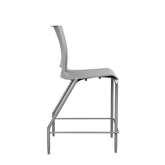 Side view of the SitOnIt Counter Stool in silver frame with gray poly shell. Kansas city office design.