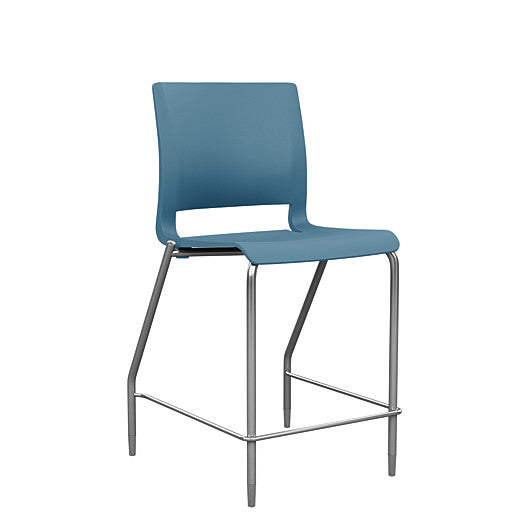 Front view of the SitOnIt Counter Stool in silver frame with lagoon poly shell. Kansas city office design.