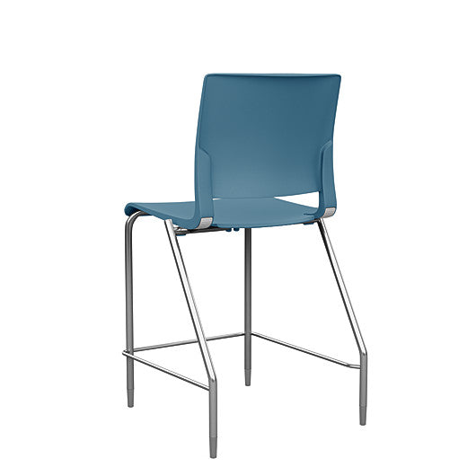 Back view of the SitOnIt Counter Stool in silver frame with lagoon poly shell. Kansas city office design.