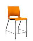 Front view of the SitOnIt Counter Stool in silver frame with orange poly shell. Kansas city office design.