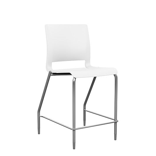 Front view of the SitOnIt Counter Stool in silver frame with white poly shell. Kansas city office design.