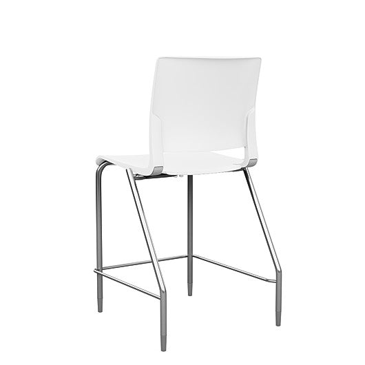 Back view of the SitOnIt Counter Stool in silver frame with white poly shell. Kansas city office design.