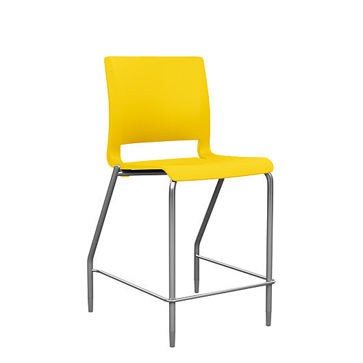 Front view of the SitOnIt Counter Stool in silver frame with yellow poly shell. Kansas city office design.