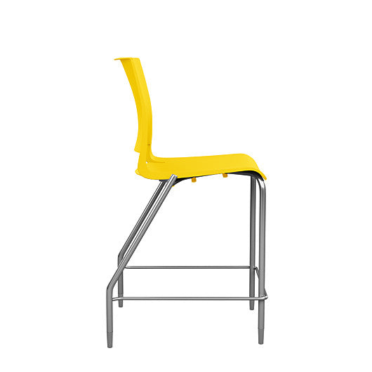 Side view of the SitOnIt Counter Stool in silver frame with yellow poly shell. Kansas city office design.