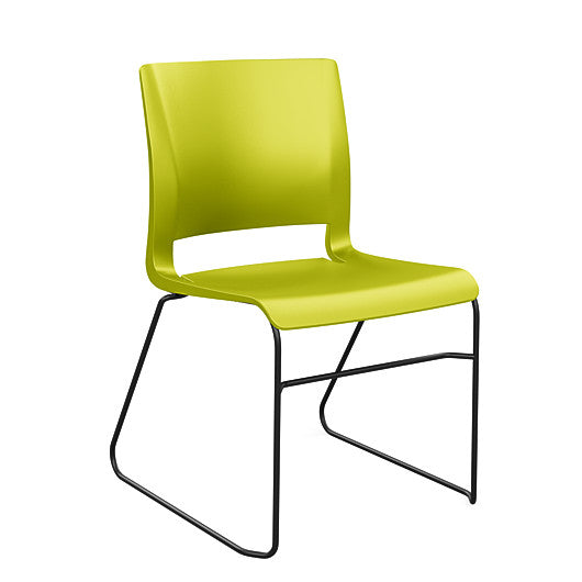 Front view of the SitOnIt Rio Wire Stacking chair in green poly with black frame. Kansas City Office Design.