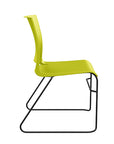 Side view of the SitOnIt Rio Wire Stacking chair in green poly with black frame. Kansas City Office Design.