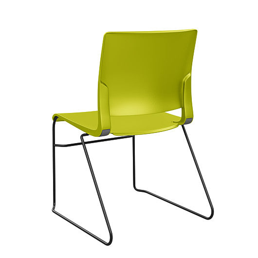 Back view of the SitOnIt Rio Wire Stacking chair in green poly with black frame. Kansas City Office Design.