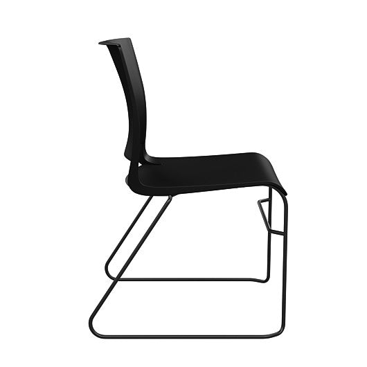 Side view of the SitOnIt Rio Wire Stacking chair in black poly with black frame. Kansas City Office Design.