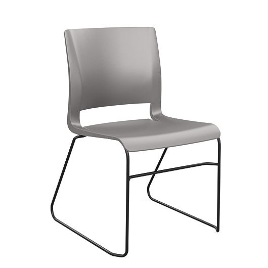 Front view of the SitOnIt Rio Wire Stacking chair in gray poly with black frame. Kansas City Office Design.
