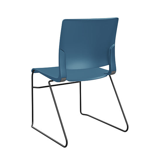 Back view of the SitOnIt Rio Wire Stacking chair in lagoon poly with black frame. Kansas City Office Design.