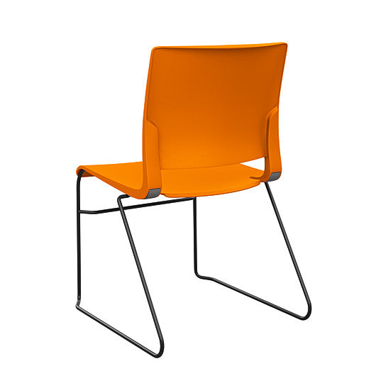 Back view of the SitOnIt Rio Wire Stacking chair in orange poly with black frame. Kansas City Office Design.