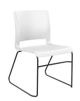 Front view of the SitOnIt Rio Wire Stacking chair in white poly with black frame. Kansas City Office Design.