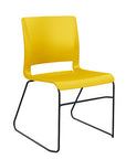 Front view of the SitOnIt Rio Wire Stacking chair in yellow poly with black frame. Kansas City Office Design.