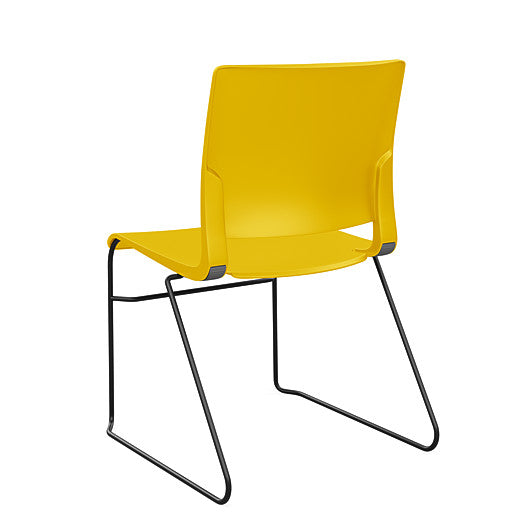 Back view of the SitOnIt Rio Wire Stacking chair in yellow poly with black frame. Kansas City Office Design.