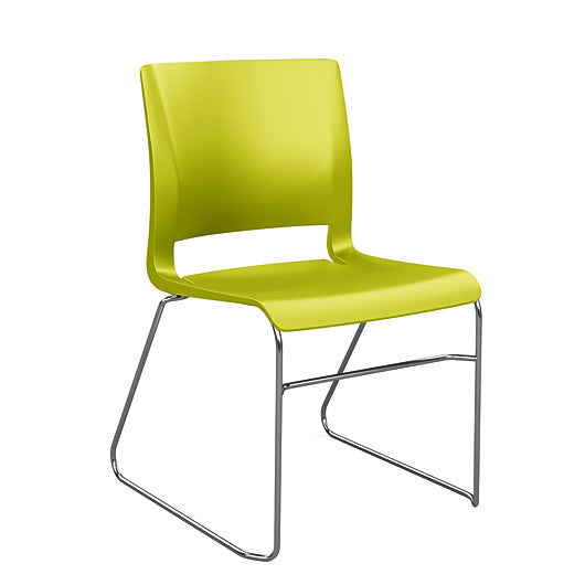 Front view of the SitOnIt Rio Wire Stacking chair in green poly with chrome frame. Kansas City Office Design.