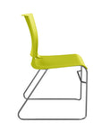 Side view of the SitOnIt Rio Wire Stacking chair in green poly with chrome frame. Kansas City Office Design.