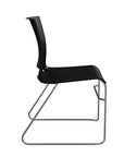 Side view of the SitOnIt Rio Wire Stacking chair in black poly with chrome frame. Kansas City Office Design.