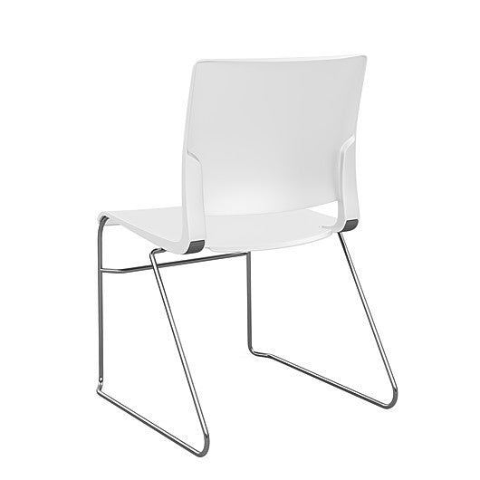 Back view of the SitOnIt Rio Wire Stacking chair in white poly with chrome frame. Kansas City Office Design.